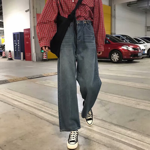 
Mannaxuan's new summer high-waist straight nine-point jeans for women's bf Korean version large size loose retro versatile dad wide-leg pants light blue 9923 single size collection and purchase priority delivery