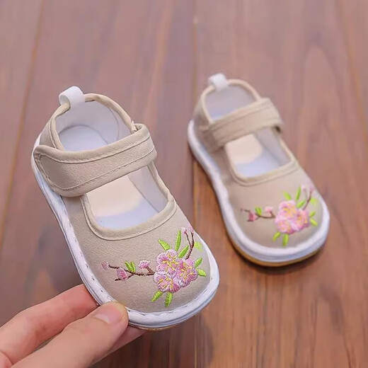 Handgefertigte kleine Stoffschuhe für Mädchen und Kinder, geschichtete alleinige Babykindschuhe von Frauen, gestickte Einzelschuhe, Kindergarteneingang Innenschuhe Kang718 Beige Größe 16/Schuhe 15,5 cm/Fuß 14,5 cm