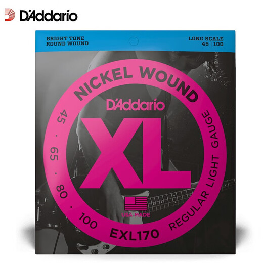 达达里奥（D'Addario）EXL170美国进口电贝司琴弦 镀镍钢Bass四弦五弦贝斯套弦 45-100