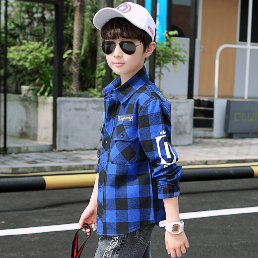 Xinyu Children's Clothing Boys' Shirts Long Sleeves 2020 Spring and Autumn New Children's Shirts Casual Bottoming Shirts Medium and Large Children's Plaid Shirts Korean Fashion Little Boys Cotton Tops Autumn Clothes Red 160 Recommended Height 145-155cm