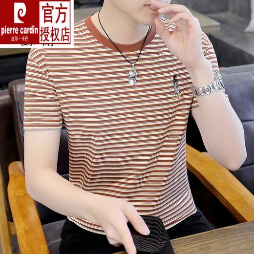 Pierre Cardin Herrener runder Hals reines Baumwollstreifen kurzärmeligte T-Shirt für Herren Sommer Neues T-Shirt Koreanischer Stil Schleicher Pass