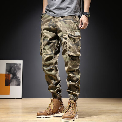 Xuan Mulin American retro work pants men's loose straight pants men's casual pants autumn and winter small feet tying feet Harem pants 679 gray 28
