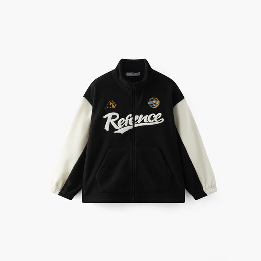 MQD MQD children's clothing boys' jacket spring and autumn warm polar fleece college style stand-up collar cardigan children's top black 130