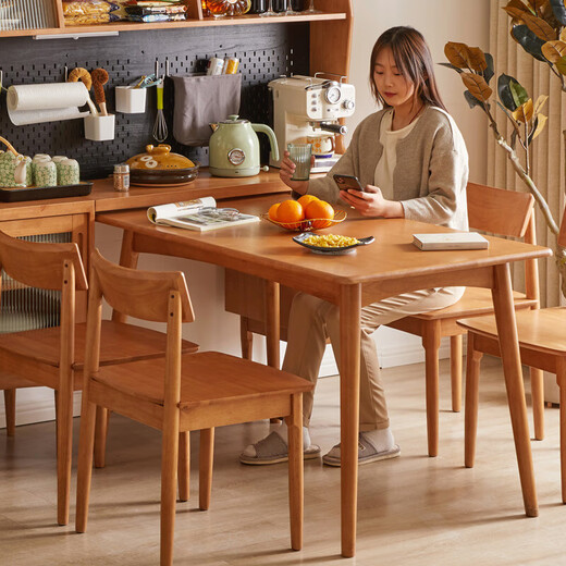 Jiayi solid wood sideboard cupboard rice cupboard tea cabinet storage cabinet kitchen cabinet storage cabinet storage cabinet 2.1m sideboard + dining table cherry wood color