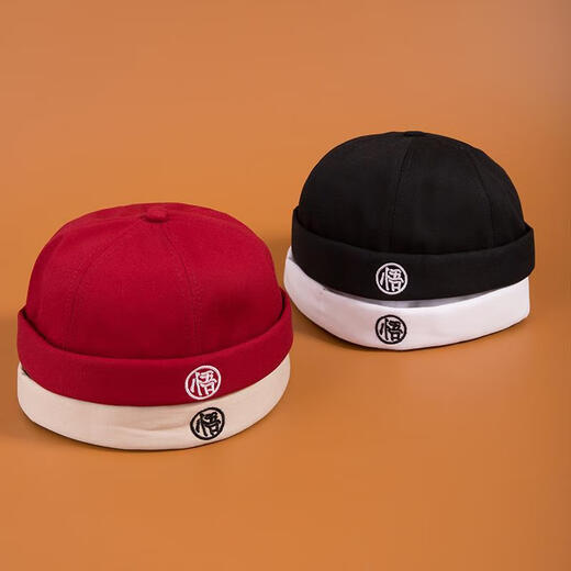 Thousands of charming Chinese style yuppie hip-hop landlord hats for women, Korean version, all-match casual gangster hats, retro brimless melon skin hats for men, black, adjustable