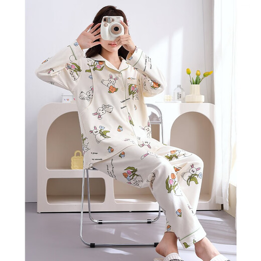 爱茵慕西月子服春秋季纯棉孕妇睡衣秋天产妇产后哺乳睡衣喂奶套装家居服 ASF6636#杏色 XL码 (推荐体重120-140斤左右)