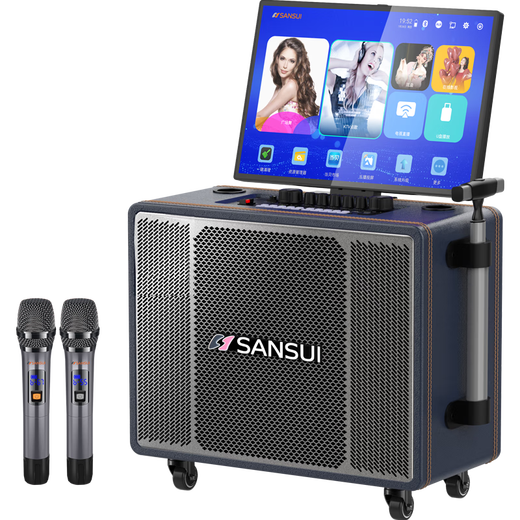 SANSUI portable trolley video speaker touch screen outdoor karaoke home ktv audio set all-in-one karaoke machine high volume karaoke 12 inches 15 inches MC109 (10 inches bass 25 units + 1T hard drive)