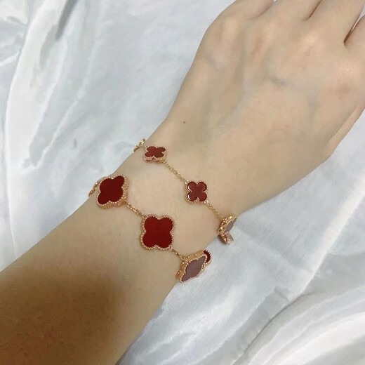 OINE 18K gold four-leaf clover five-flower bracelet 15mm large flower rose gold 2025 gold bracelet au750 18K gold rose gold red agate