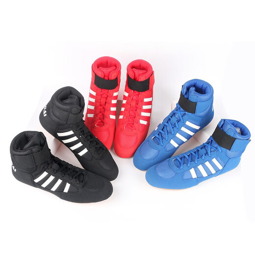 Yilizhe boxing shoes for men and women, Sanda shoes, high-top fighting wrestling shoes, beef tendon sole fighting Muay Thai indoor comprehensive training shoes, four-bar black pair 42