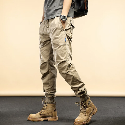 Blue Jeans Industrial Age Trendy Brand Overalls für Männer Sommer schlanke Füße trendige Männer lässig Hosen Binden amerikanische taktische Hose Jry-679 Khaki 32
