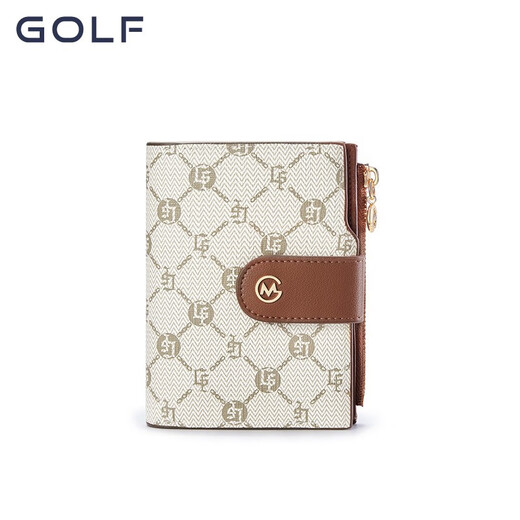 高尔夫（GOLF）女士钱包新款时尚短款零钱包多卡位卡包女复古老花ins礼物送女友 米白配棕色