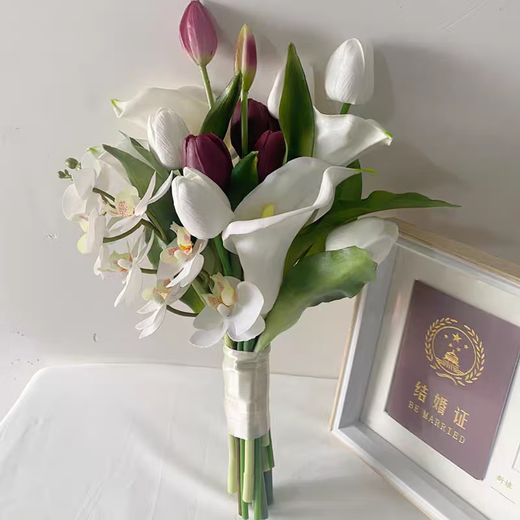 Tulips, calla lilies, bouquets for certificates, fake flowers, artificial flowers, photography props, wedding Korean bridal bouquets HD-Tulips + 3d Phalaenopsis