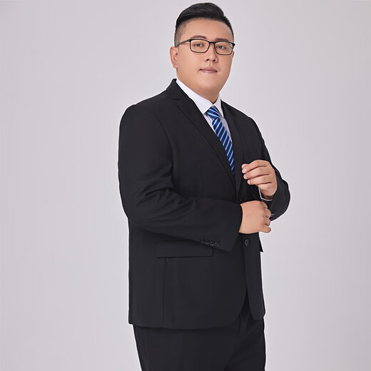 席臣加肥加大码西装外套休闲男宽松商务西服显瘦大号胖子肥佬西服套装 黑色单西 4XL （190-210斤）