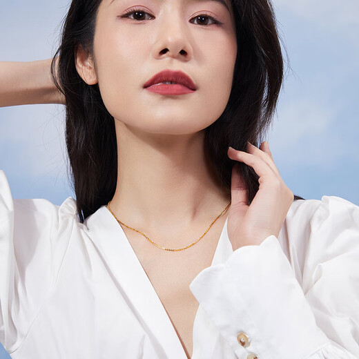 Saturday blessing 18K gold necklace women's O-shaped chain plain chain clavicle chain birthday gift yellow 18K about 0.8g-41+5cm