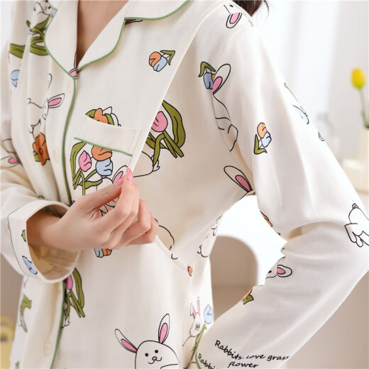 爱茵慕西月子服春秋季纯棉孕妇睡衣秋天产妇产后哺乳睡衣喂奶套装家居服 ASF6636#杏色 XL码 (推荐体重120-140斤左右)