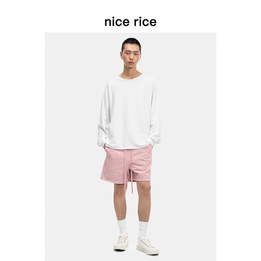 nice rice好饭 结构分割宽松380G全棉短裤[商场同款]NFC12043 脏粉色（380G） XL