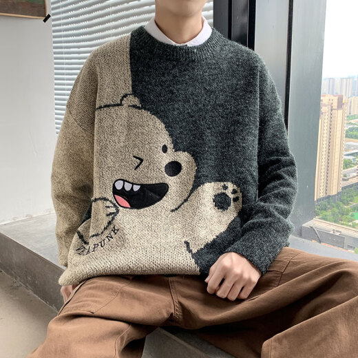 Du Xiaoxian cardigan plus velvet sweater men's loose versatile sweater autumn and winter trendy sweater casual clothes men's jacket ks2200 gray M [recommended 90-110Jin [Jin equals 0.5 kg]]