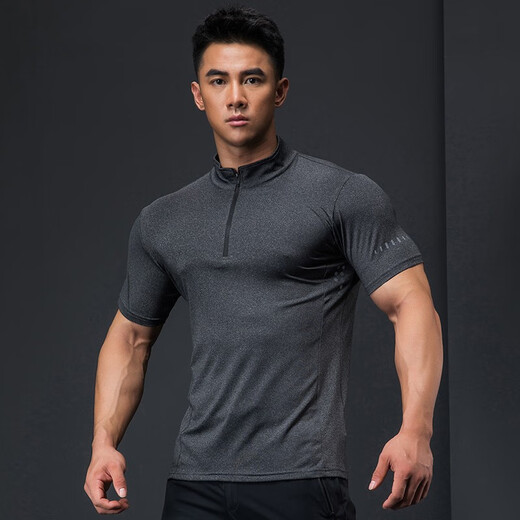 Lutie Dog Fitness Wear Short Sleeve Men's Stand Collar POLO Slim Fit Muscle Showing Quick Drying Breathable High Elastic Coaching Wear T-Shirt White L