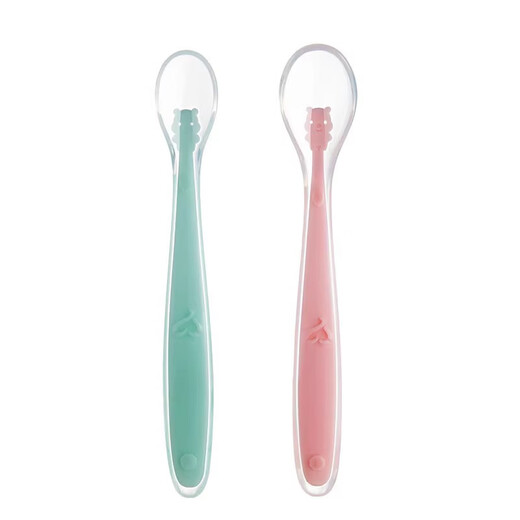 ABCMIC NOUVEAU-NÉBOBÉ SILICONE SOFT SOFT SOFT BABY FORMATION ALIMENTATION ALIMENTATIQUE POUR LE RICE PASTE LES petits articles Table Volisille rose + cuillère à soupe bleue (boîte de stockage de livraison)