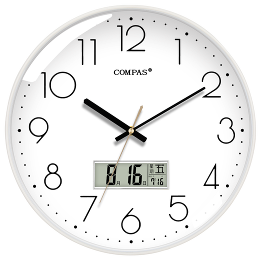 Compas wall clock radio clock 2025 living room clock stylish simple calendar office examination room school automatic timing white 14-inch 6219 radio clock (diameter 35 cm)