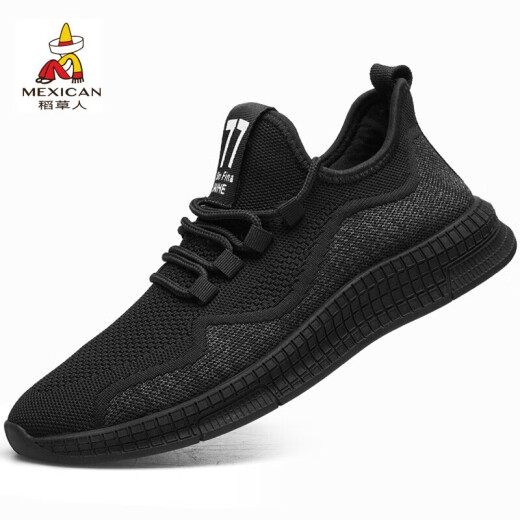 Scarecrow men's shoes casual shoes men's breathable fly mesh shoes men's running sneakers black 42