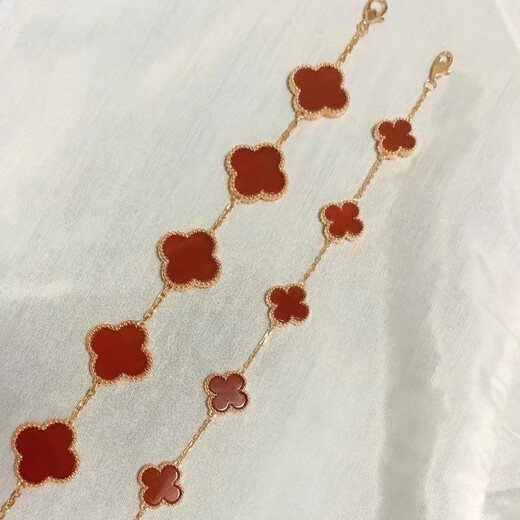 OINE 18K gold four-leaf clover five-flower bracelet 15mm large flower rose gold 2025 gold bracelet au750 18K gold rose gold red agate