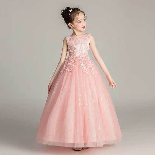 Dev Ake Children's Robe Girl Princess Jirt Host Host Gend Performance Performance Performance Night Robe Petit Girl Wedding Summer Big Boy BX683 Long Mannevel sans manches Pink 150 (suggéré 61-70 Jin [Jin est égal à 0,5 kg]))