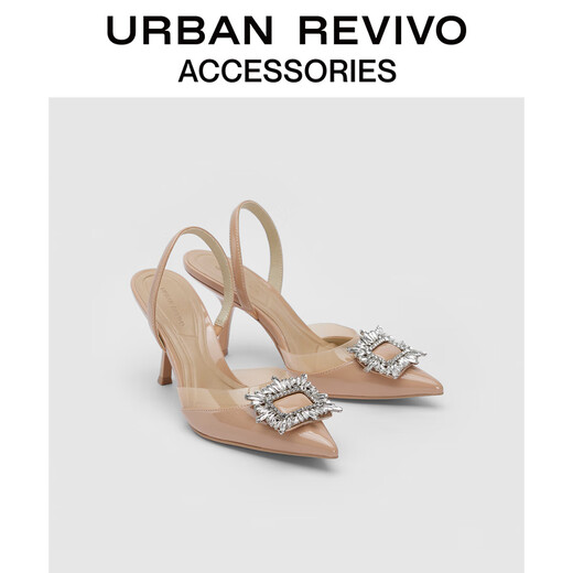 URBAN REVIVO Summer New Feminine Elegant Rhinestone Pointed High Heel Shoes UAWS32072 Pink Khaki 35