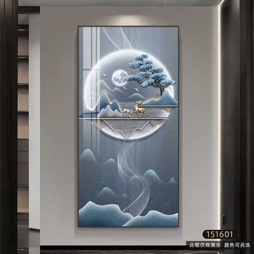 奥瀚轻奢入户进门玄关画装饰画走廊过道背景墙面挂画玄幻现代简约壁画 JD9711福禄进门 80*160 晶瓷铝合金黑框