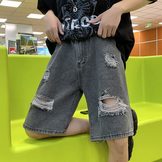 Shelley Jones zerrissen Denim Shorts Jungen Sommer neuer Stil INS Trendy Lose großer Fünf-Punkte-Casual Casual Mid-Hose K3525 Black XL