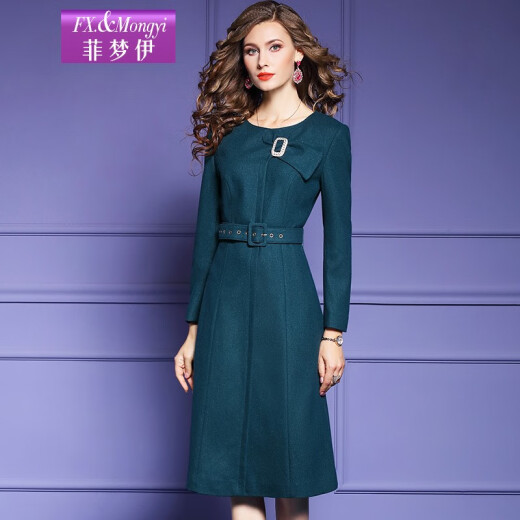 Feimengyi's flesh-covering slimming dress for women 2020 autumn elegant temperament simple slim-fitting mid-length skirt professional skirt dark green XL