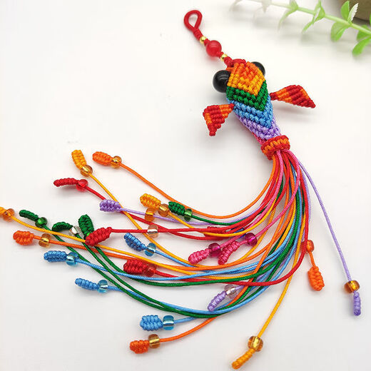 Lingchuan Chinese knot koi braided rope diy material mobile phone bag keychain pendant jewelry small goldfish handmade colorful style (material package)