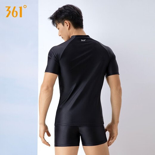 361 Swimsuit Men's Suit Swimsuit Youth Adult Boys Large Size Swimming Top Men's Hot Spring Swimming Shorts Set Black [Single Short Sleeve Top] XL Height 170-180cm Weight 65-75kg