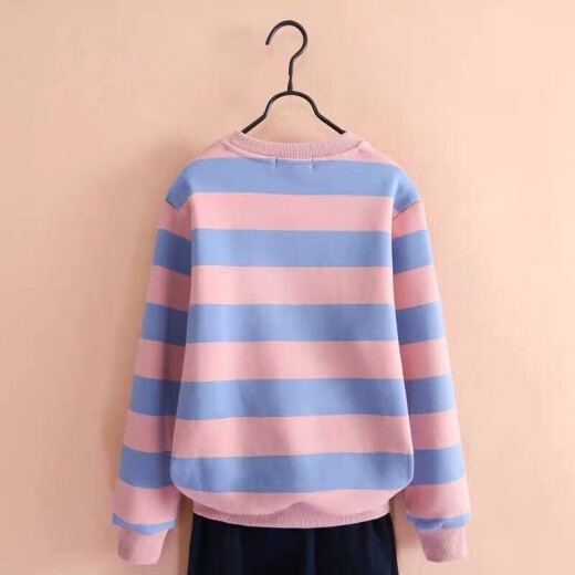 Sajiaowa children's clothing girls' sweatshirts girls' bottoming shirts autumn and winter thin thick long-sleeved T-shirts 2020 bow T-shirts for big children versatile tops four-color powder blue stripes plus velvet style 150 (recommended height is about 145cm)