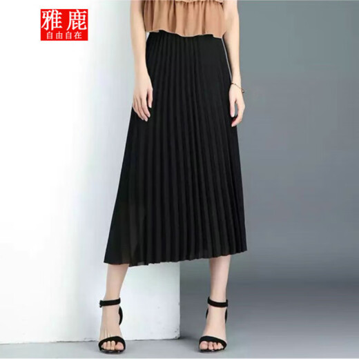 Yalu free and easy skirt spring season skirt pleated a-line one-step half-length skirt women's mid-length high-waisted YL-ZS-9009 black pleated one-size-fits-all