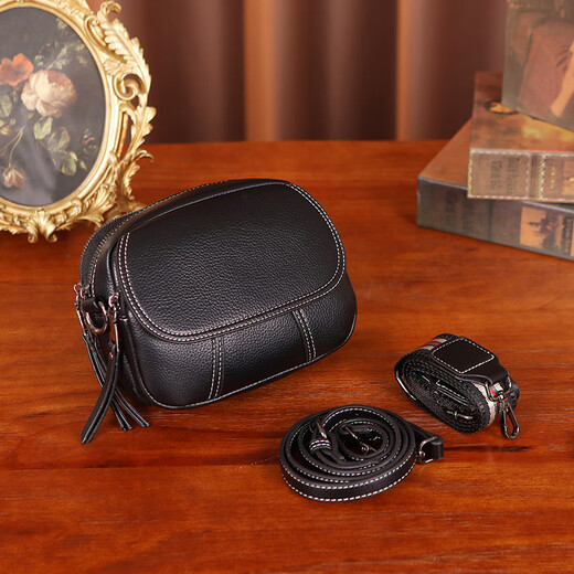 Gehen Sie nach Osten nach leichter Luxus-Lehrer-Tag Geschenk kleiner Tasche Frauenbeutel Neue Kapazität Single-Shoulder-Crossbody-Tasche lässig vielseitige kleine runde Tasche Schwarz verbessertes Model (zwei Schultergurte) klein und exquisit