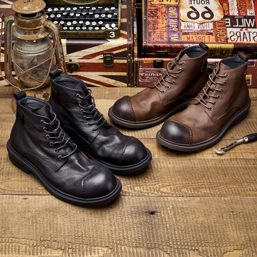 Lingbu Big Head Martin Boots Männer echte Leder Retro Männer Boots Männer Lederschuhe High Top Trendy Short Stiefel Japanische Patch Arbeiten Männer schwarz 40