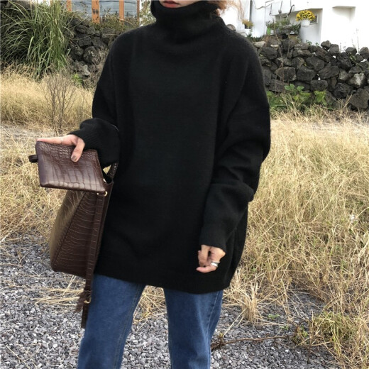 sustory Women's Clothing 2020 Autumn and Winter Korean Style Versatile Loose Temperament High Collar Soft Waxy Fashion Versatile Sweater Women's SUDM016 Dark Brown One Size