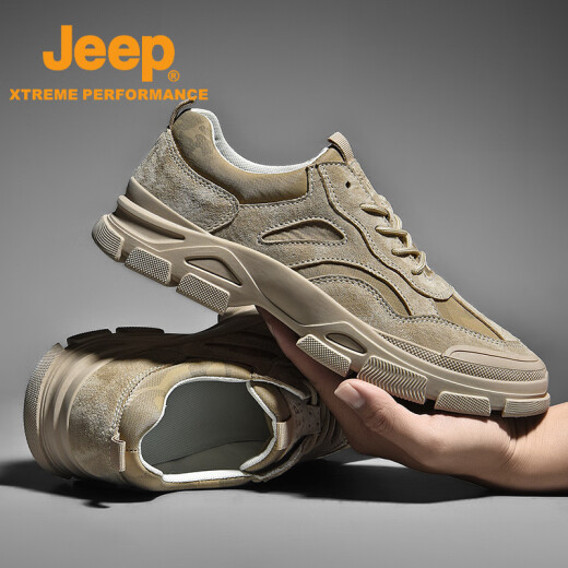 Jeep work shoes for men 2020 new men's shoes autumn breathable outdoor casual shoes versatile genuine leather hiking shoes 5019606025 khaki 44 standard leather shoe size men's