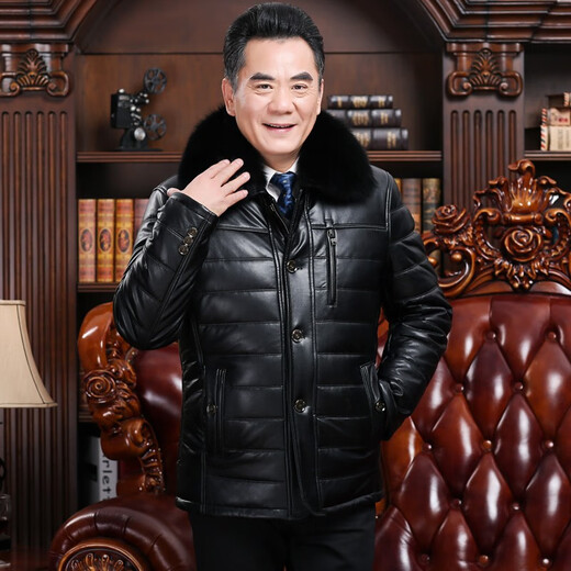 Playboy (PLAYBOY) middle-aged and elderly leather jacket men's winter clothing plus velvet and thickened dad's leather cotton coat warm jacket elderly winter cold-proof cotton-padded jacket black XL
