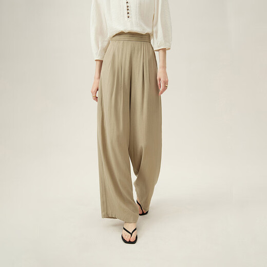 
Fan Silanen's high-waisted lazy casual floor pants 2024 summer clothing new product thin wide-leg pants 24FS12213 Khaki M