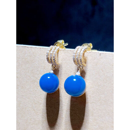 Moshe Dominican Blue Amber Earrings Women's Amber Beeswax Natural 18 Gold Earrings Customized 7MM Please contact customer service to support customization