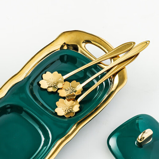 Mccarren Nordic simple light luxury ceramic seasoning jar box seasoning bottle salt MSG jar kitchen commercial household with lid set of 3 seasoning jars + emerald