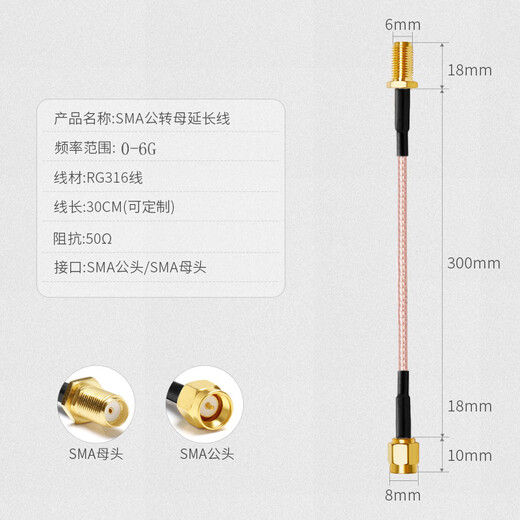 荣威胜 SMA公-SMA公射频连接线50欧姆0.3米 RG316超柔镀银屏蔽耐高温天线延长线转接线RWS-SMA-JJ