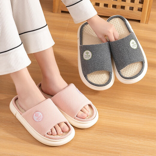 Jieliya-Leinenruhrschuhe für Frauen im Sommer im Sommer und zu Hause nicht rutschfeindliche, atmungsaktive Vier-Jahreszeiten japanische Baumwollwäschelrussschuhe für Männer Sommer Pink 38-39 (geeignet für Größen 37-38)