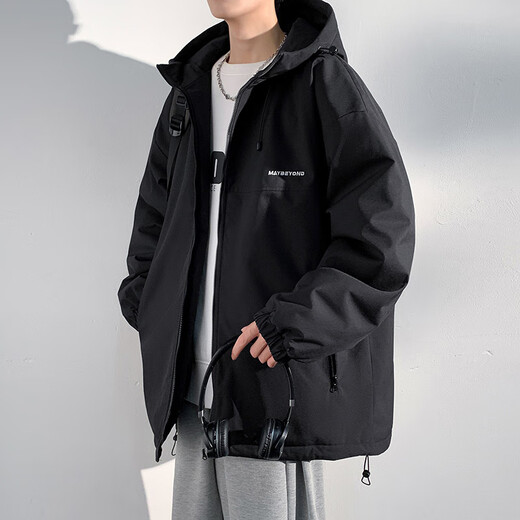 Dingfengbaoluo American cotton jacket men's autumn and winter casual cotton jacket thickened windproof hooded warm cotton jacket DFM18 black XL