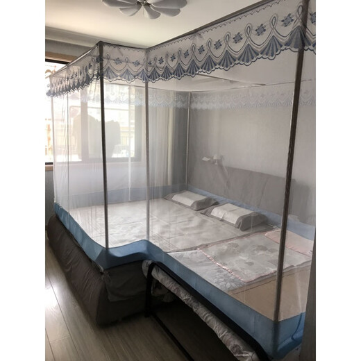 Junyu widened spliced ​​bed mosquito net custom-made large zippered kang bed tatami anti-fall net custom-made three-door mosquito net large bed + small bed corner zipper mosquito net 1.8m (6 feet) bed
