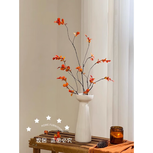 Flower e flow red maple leaf artificial flower artificial flower decoration table decoration light luxury high-end Chinese style entrance decoration flower set red leaves + ceramic vase