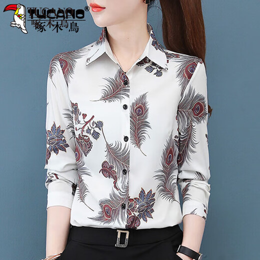 Woodpecker () Shirt Women's Shirt Femmes 2022 Prived Mariffon Automne à manches longues Nouveau style Floral Floral 3519_Red S_Suggest 80-95Jin [Jin est égal à 0,5 kg]