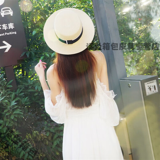 Flower top hat for women French top hat for women summer straw hat for women summer travel beach hat seaside sun protection flat top milky white 7 cm brim - same model, adjustable 55-58cm
